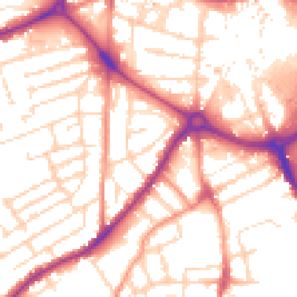 Daytime road noise heatmap for DE1 1PW