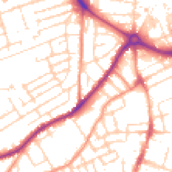 Daytime road noise heatmap for DE1 1PY