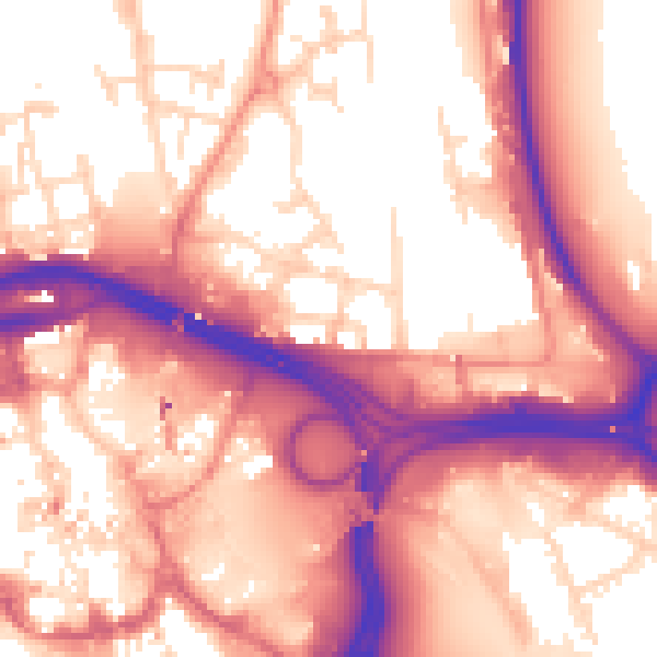 Daytime road noise heatmap for DE1 2DA