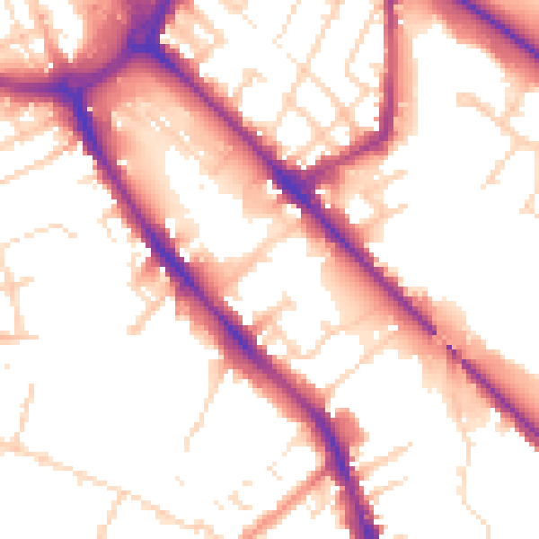 Daytime road noise heatmap for DE1 2FX