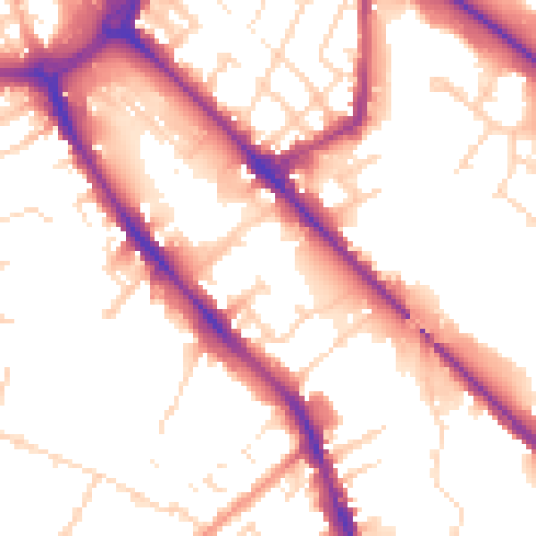 Daytime road noise heatmap for DE1 2FY