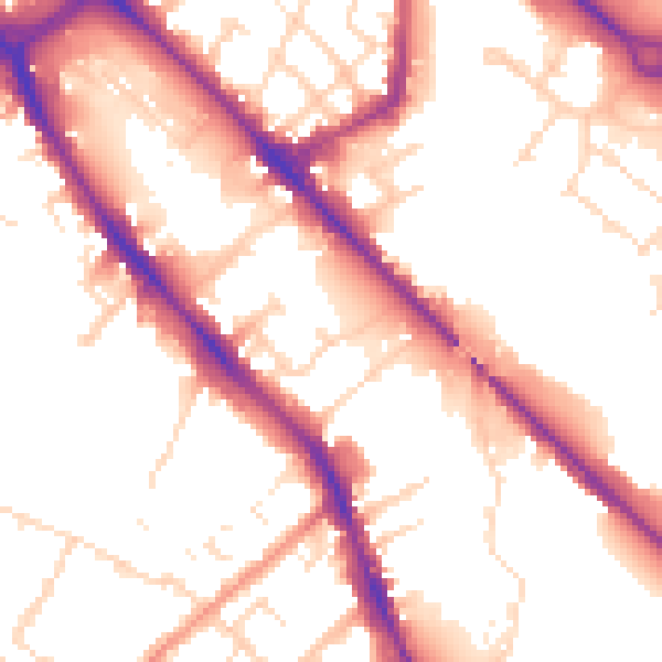 Daytime road noise heatmap for DE1 2TQ