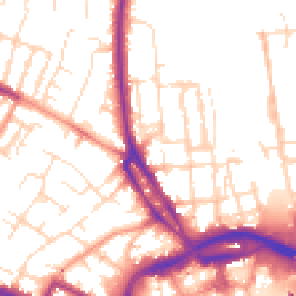 Daytime road noise heatmap for DE1 3BP