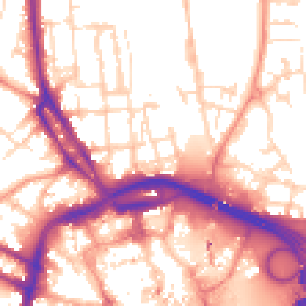 Daytime road noise heatmap for DE1 3BZ