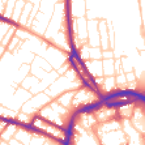 Daytime road noise heatmap for DE1 3JY
