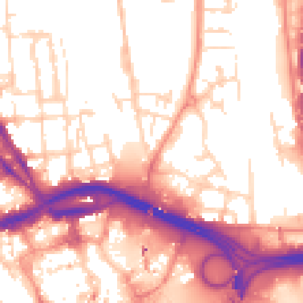 Daytime road noise heatmap for DE1 3QD