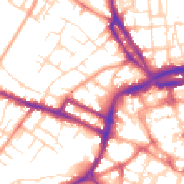 Daytime road noise heatmap for DE1 3UB