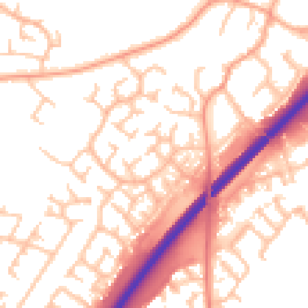 Daytime road noise heatmap for DE13 0EZ