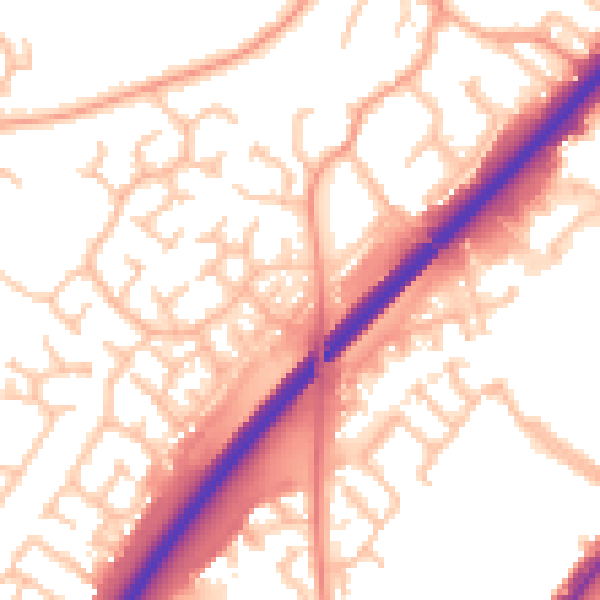 Daytime road noise heatmap for DE13 0HU