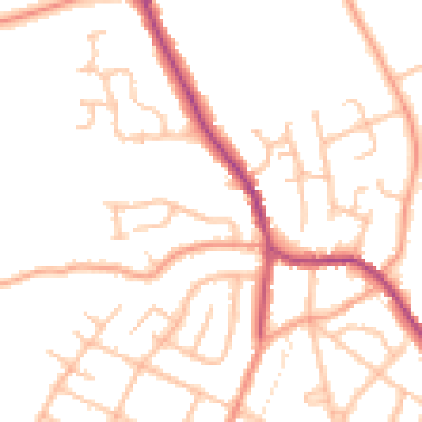 Daytime road noise heatmap for DE13 0NP