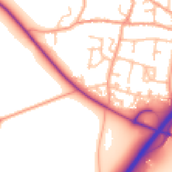 Daytime road noise heatmap for DE13 7EW