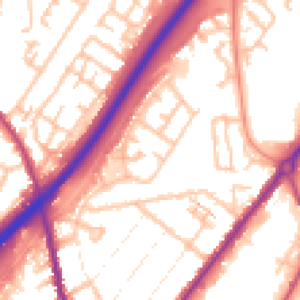 Daytime road noise heatmap for DE14 2RZ