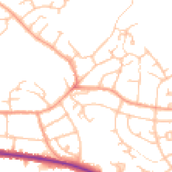 Daytime road noise heatmap for DE15 0BT