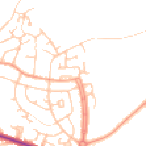 Daytime road noise heatmap for DE15 0DG