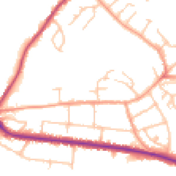 Daytime road noise heatmap for DE15 0JU