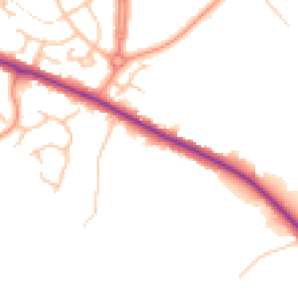 Daytime road noise heatmap for DE15 0PQ