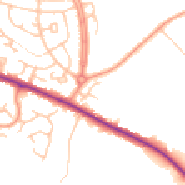 Daytime road noise heatmap for DE15 0QJ