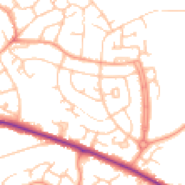 Daytime road noise heatmap for DE15 0YB