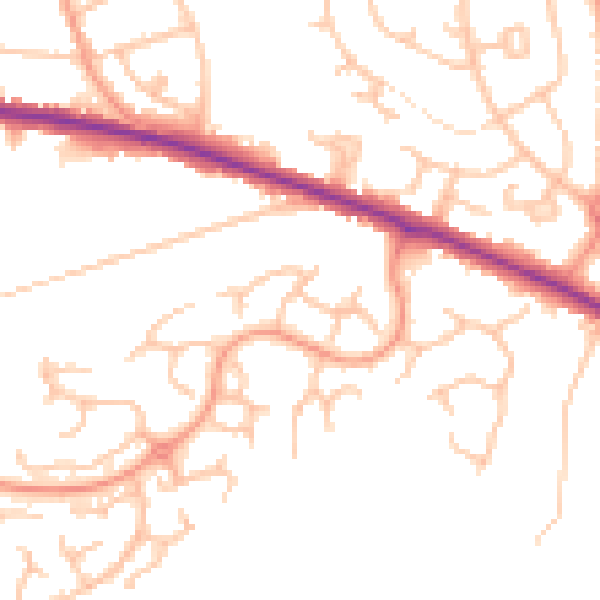 Daytime road noise heatmap for DE15 9JU