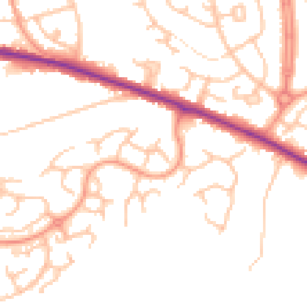 Daytime road noise heatmap for DE15 9JX