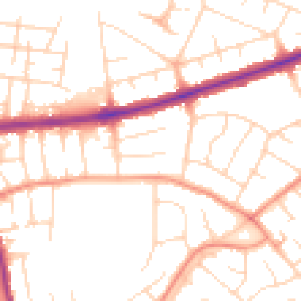 Daytime road noise heatmap for DE24 0AJ