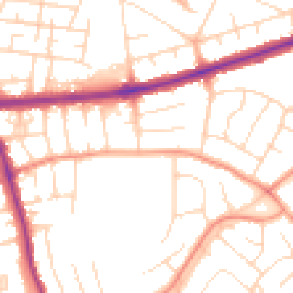 Daytime road noise heatmap for DE24 0AL