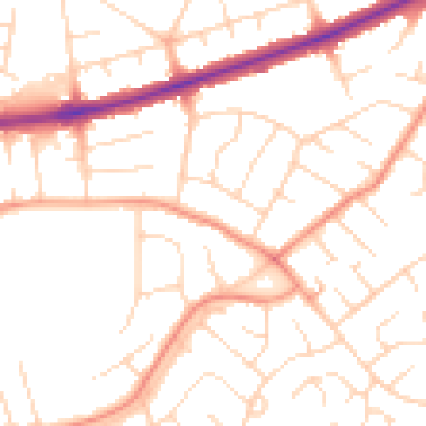 Daytime road noise heatmap for DE24 0AP