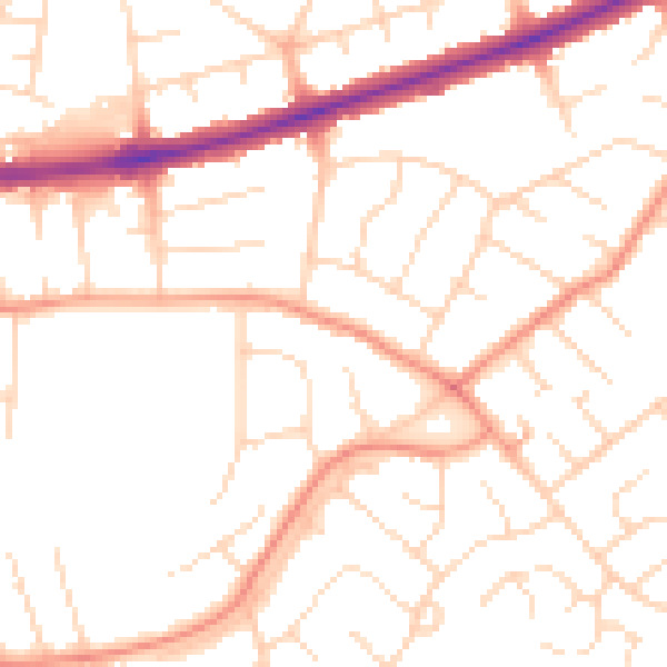 Daytime road noise heatmap for DE24 0AQ