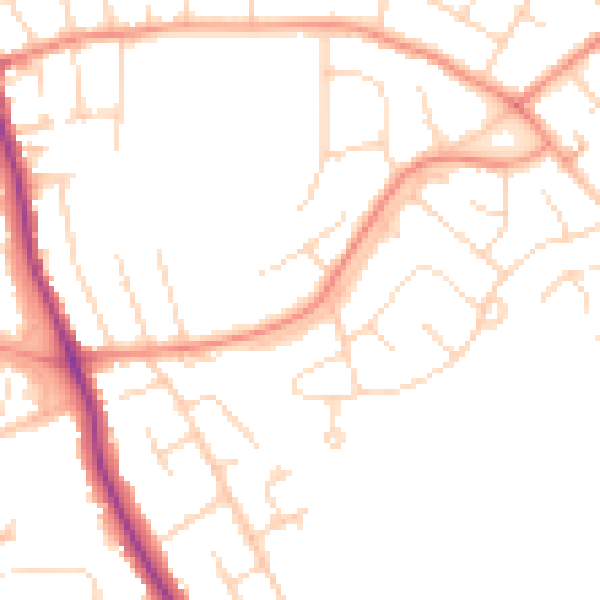 Daytime road noise heatmap for DE24 0BD