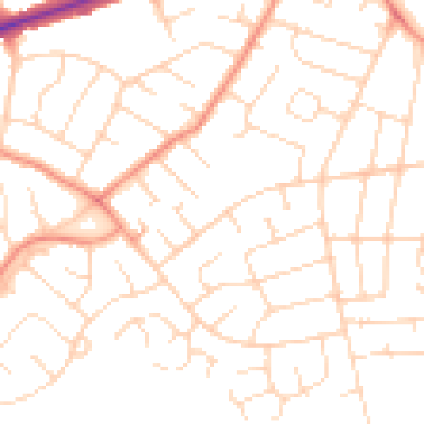 Daytime road noise heatmap for DE24 0DD