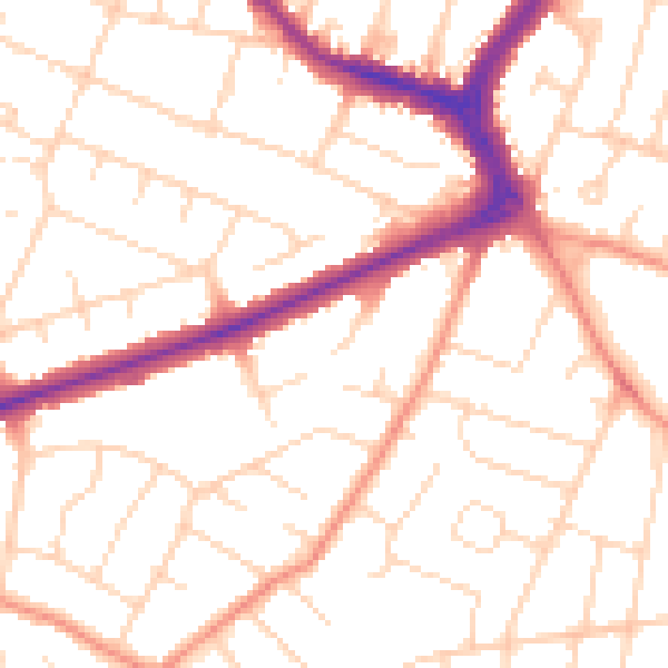 Daytime road noise heatmap for DE24 0EN