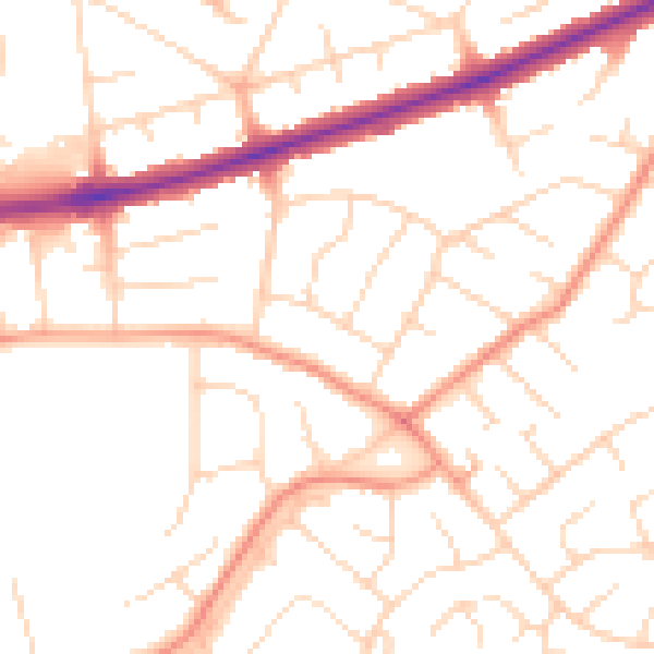 Daytime road noise heatmap for DE24 0FZ
