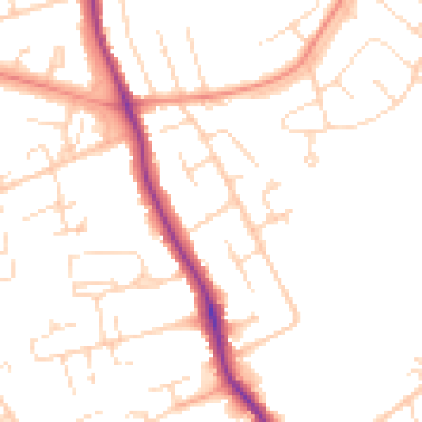 Daytime road noise heatmap for DE24 9FN