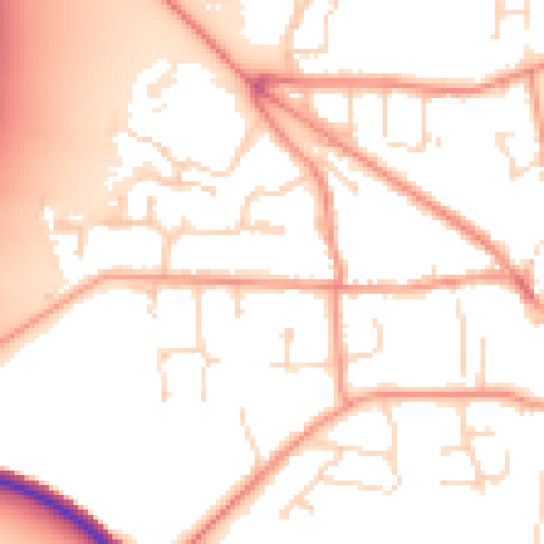Daytime road noise heatmap for DE74 2DH