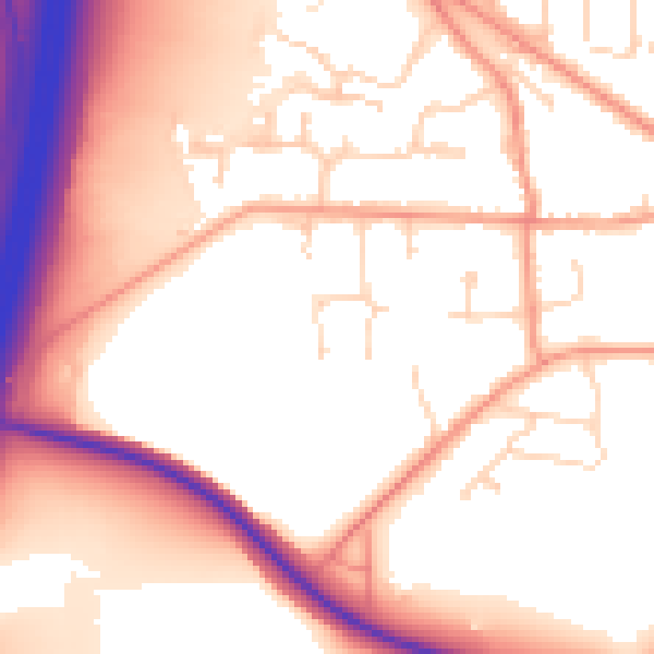 Daytime road noise heatmap for DE74 2DP