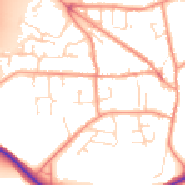 Daytime road noise heatmap for DE74 2DQ