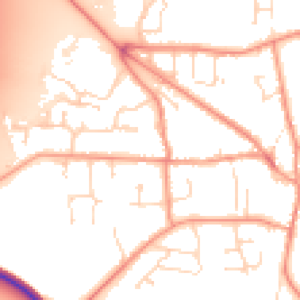 Daytime road noise heatmap for DE74 2FB