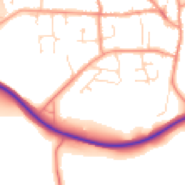 Daytime road noise heatmap for DE74 2HT