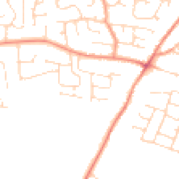 Daytime road noise heatmap for DE74 2RY