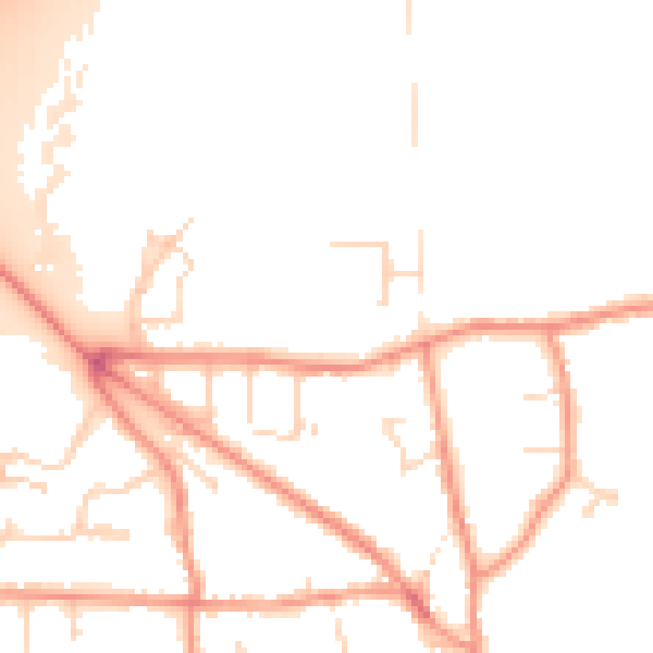 Daytime road noise heatmap for DE74 2YB