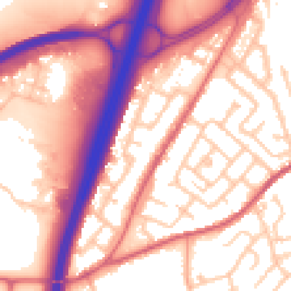 Daytime road noise heatmap for DH1 1AN