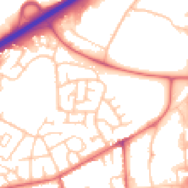 Daytime road noise heatmap for DH1 1DW