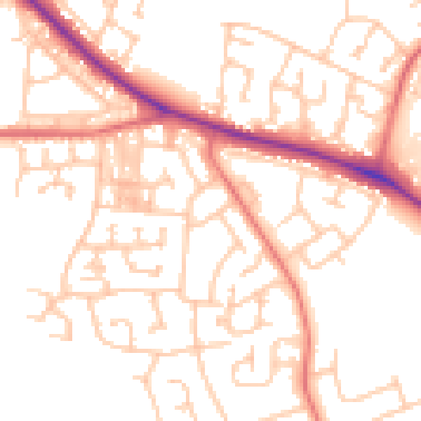 Daytime road noise heatmap for DL1 2QN