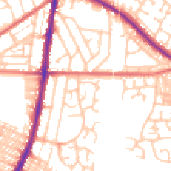 Daytime road noise heatmap for DL1 2YJ