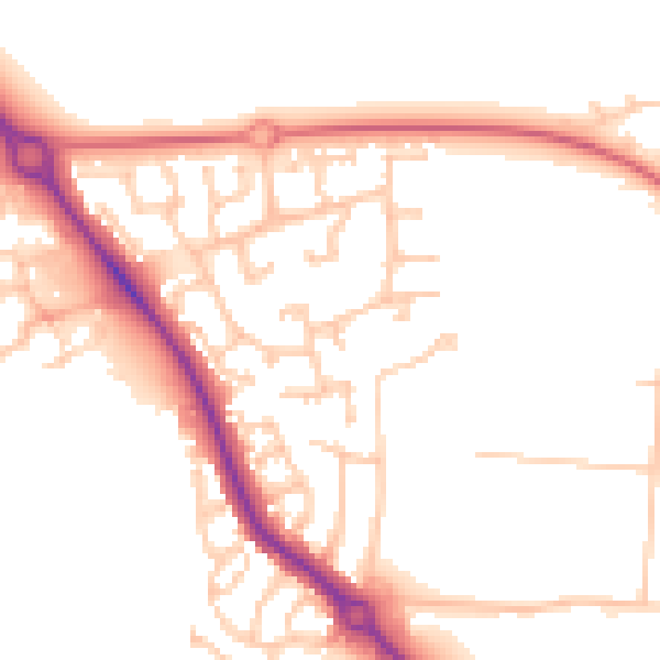Daytime road noise heatmap for DL3 0BQ