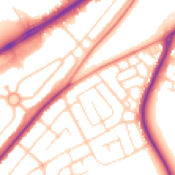 Daytime road noise heatmap for DN2 5TA