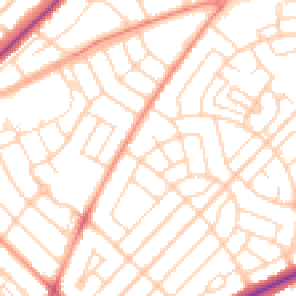 Daytime road noise heatmap for DN2 6LF
