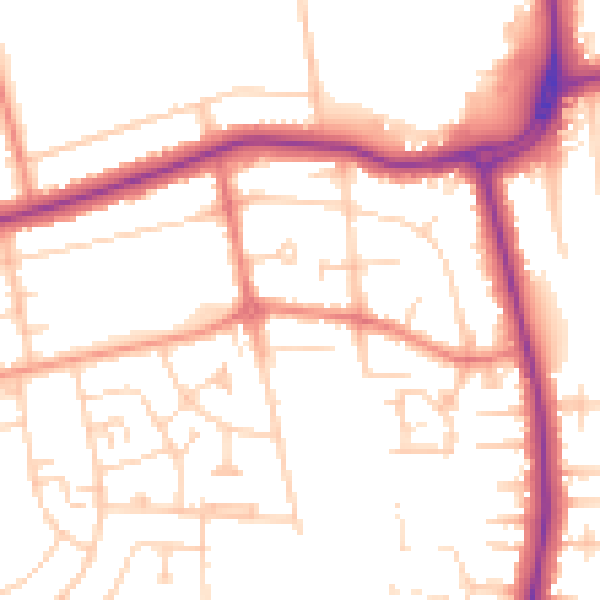 Daytime road noise heatmap for DN33 1AQ