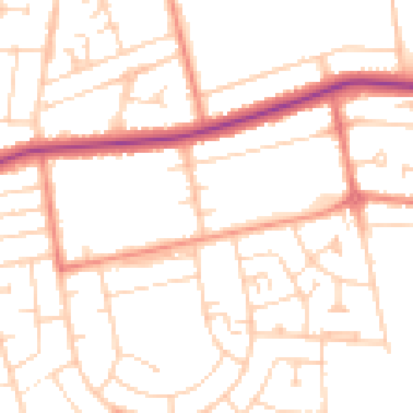 Daytime road noise heatmap for DN33 1BD