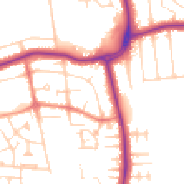 Daytime road noise heatmap for DN33 1BH